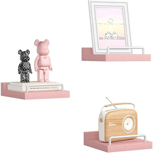 RYOFOBETTO Small Floating Shelf, 6X6 Inches Farmhouse Wall Shelves for Living Room, Bedroom, Picture Frames, Plants, Kitchen, Set of 3 (Pink and White)