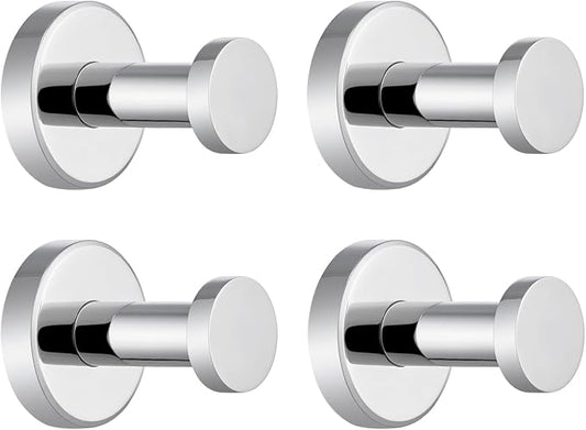 APLusee Polished Chrome Hand Towel Hook, 4 Pack 304 Stainless Steel Storage Coat Hook for Toilet Bathroom Kitchen, Home Accessories Wall Mounted
