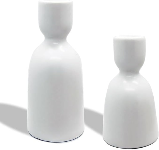Candlestick Holders, Ceramic White Taper Candle Holder Candlelight Stand Candleholder, Modern Boho Candle Holders for Desktop Table Setting Dining Bathroom Wedding Decoration,2 Pack