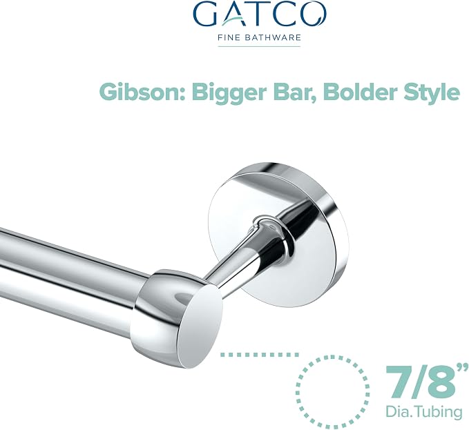 Gatco 5210 Gibson Towel Bar, Chrome, Wall-Mounted Bathroom Towel Bar, Heavy Duty Decorative Hardware with EZ Ancor Mounting