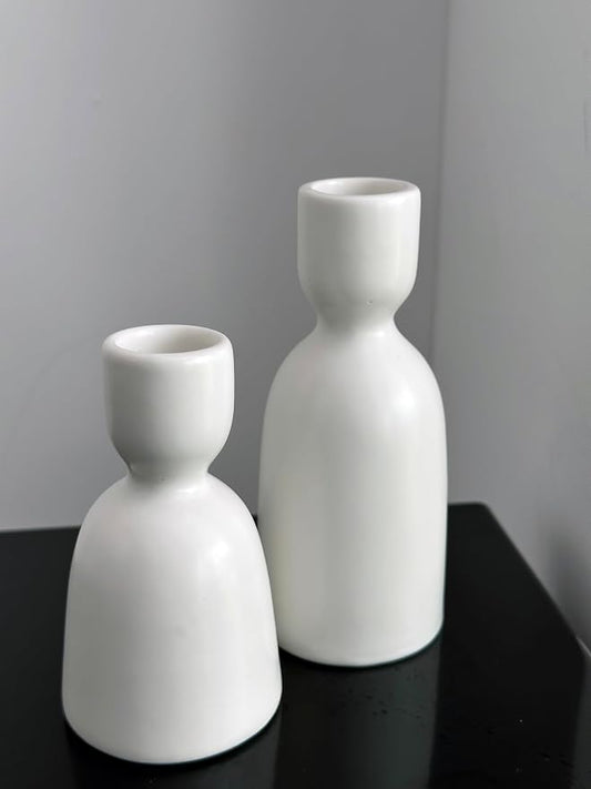 Candlestick Holders, Ceramic White Taper Candle Holder Candlelight Stand Candleholder, Modern Boho Candle Holders for Desktop Table Setting Dining Bathroom Wedding Decoration,2 Pack