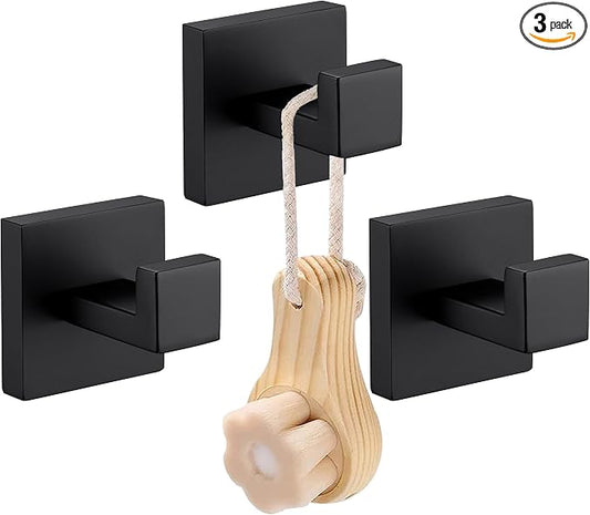 LANC Black Towel Hooks for Bathroom, Robe Hooks Matte Black Coat Hooks, Heavy Duty Square Hand Towel Hanger for Bathroom Kitchen Wall Hooks SUS304 Stainless Steel, 3-Pack,A8805MB-P3