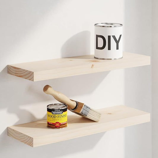 Homeforia 20 inch Wood Floating Shelves, High End Solid Natural Wood 20inch Floating Shelf for Wall Mounted, Unfinished Wooden 20in Floating Shelves, Heavy Duty Bracket, 20 X 6.5 X 1.75 inch, Set of 2