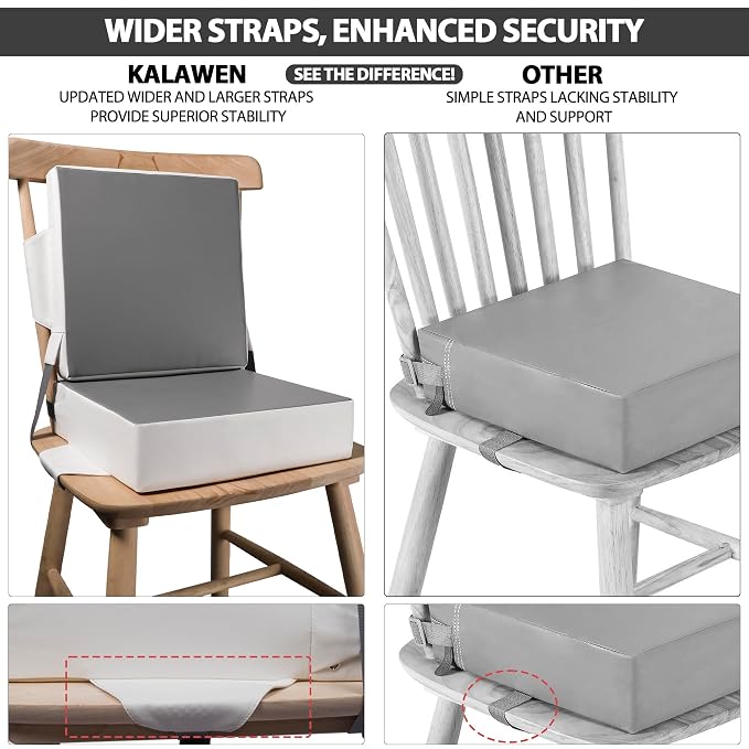 Kalawen Booster Seat for Kitchen Chair, Upgraded 2Pcs PU Washable Straps Safety