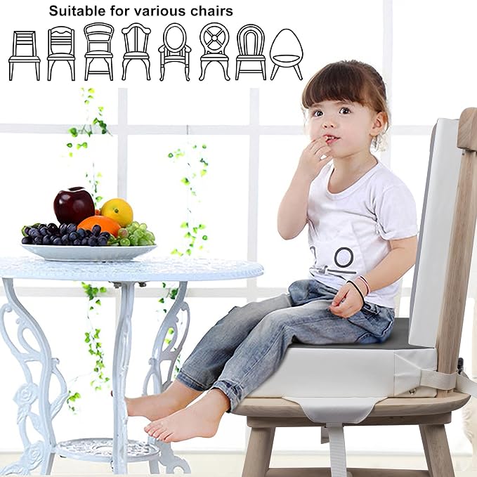 Kalawen Booster Seat for Kitchen Chair, Upgraded 2Pcs PU Washable Straps Safety