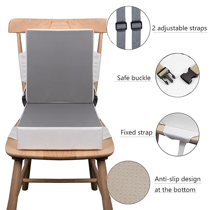 Kalawen Booster Seat for Kitchen Chair, Upgraded 2Pcs PU Washable Straps Safety