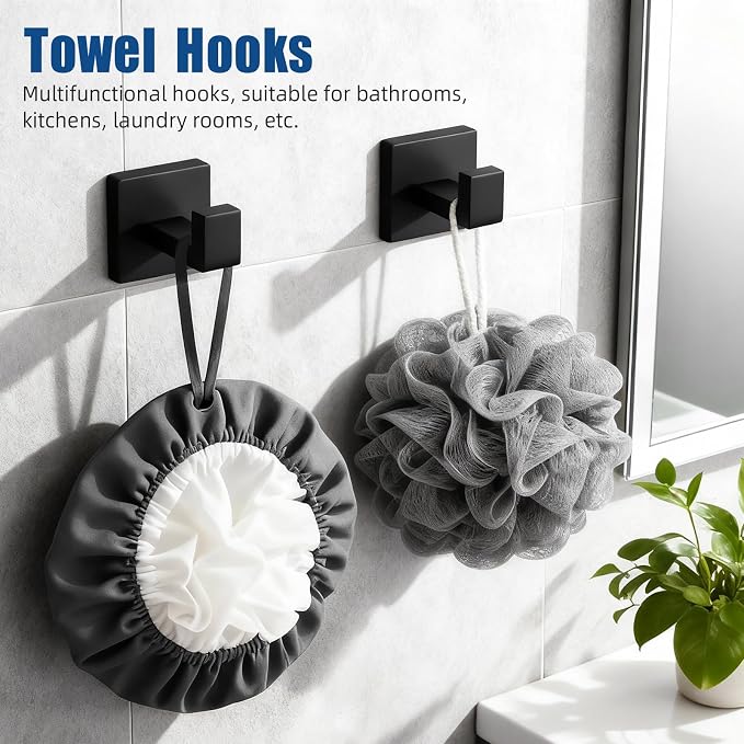 Matte Black Bathroom Hardware Accessories Set, Stainless Steel Towel Racks for Bathroom, 16 Inch Towel Bar, Towel Holders, Updated Toilet Paper Holder with Shelf Wall Mounted(15-Pieces)