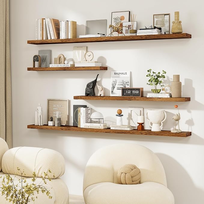 Dreamland 30Inch Floating Shelves for Wall, Rustic Wooden Floating Shelves for Bathroom|Bedroom|Kitchen, 2 Pack Deep Wall Mounted Book Shelf, Wood Storage Display Shelf for Home Decor, Brown