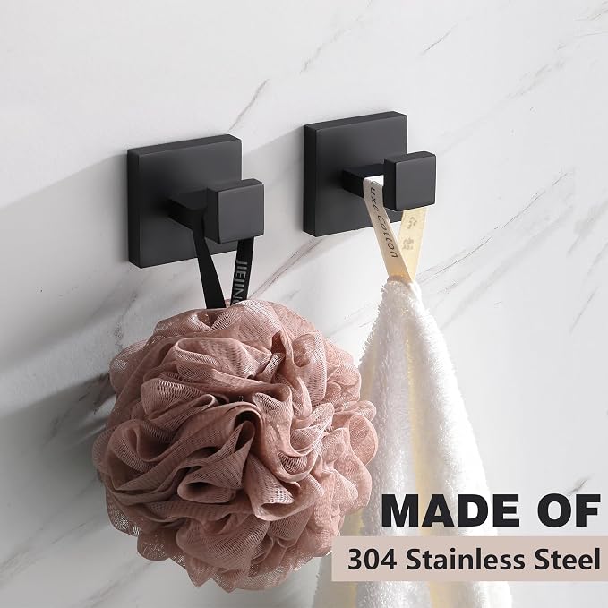 LANC Black Towel Hooks for Bathroom, Robe Hooks Matte Black Coat Hooks, Heavy Duty Square Hand Towel Hanger for Bathroom Kitchen Wall Hooks SUS304 Stainless Steel, 3-Pack,A8805MB-P3