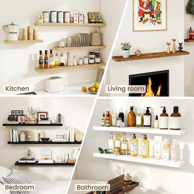 Dreamland 30Inch Floating Shelves for Wall, Rustic Wooden Floating Shelves for Bathroom|Bedroom|Kitchen, 2 Pack Deep Wall Mounted Book Shelf, Wood Storage Display Shelf for Home Decor, Brown