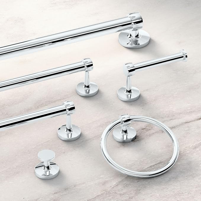 Gatco 5210 Gibson Towel Bar, Chrome, Wall-Mounted Bathroom Towel Bar, Heavy Duty Decorative Hardware with EZ Ancor Mounting