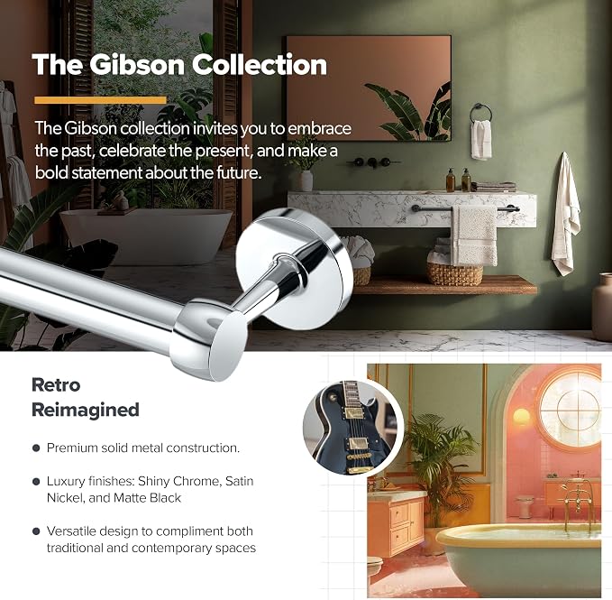 Gatco 5210 Gibson Towel Bar, Chrome, Wall-Mounted Bathroom Towel Bar, Heavy Duty Decorative Hardware with EZ Ancor Mounting